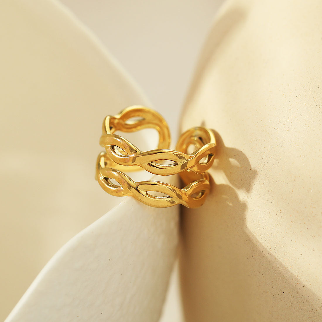 VENESSA Gold:  Intertwined Repeated Pattern Adjustable Ring