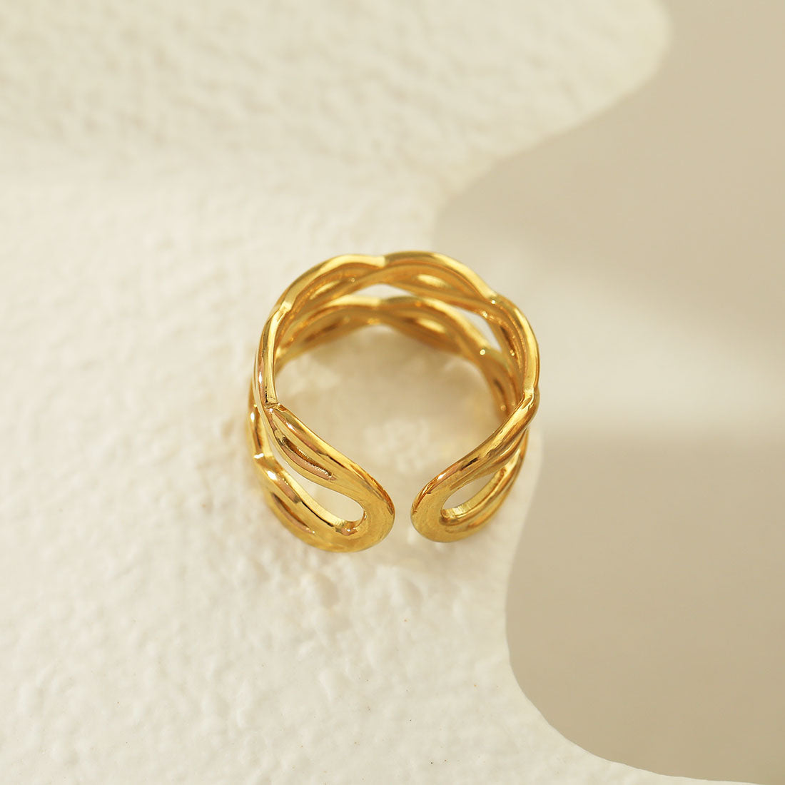 VENESSA Gold:  Intertwined Repeated Pattern Adjustable Ring