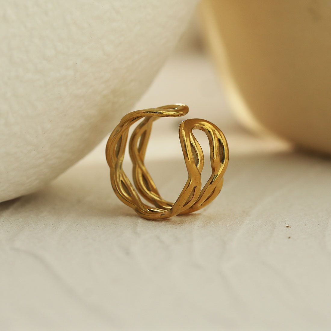 VENESSA Gold:  Intertwined Repeated Pattern Adjustable Ring
