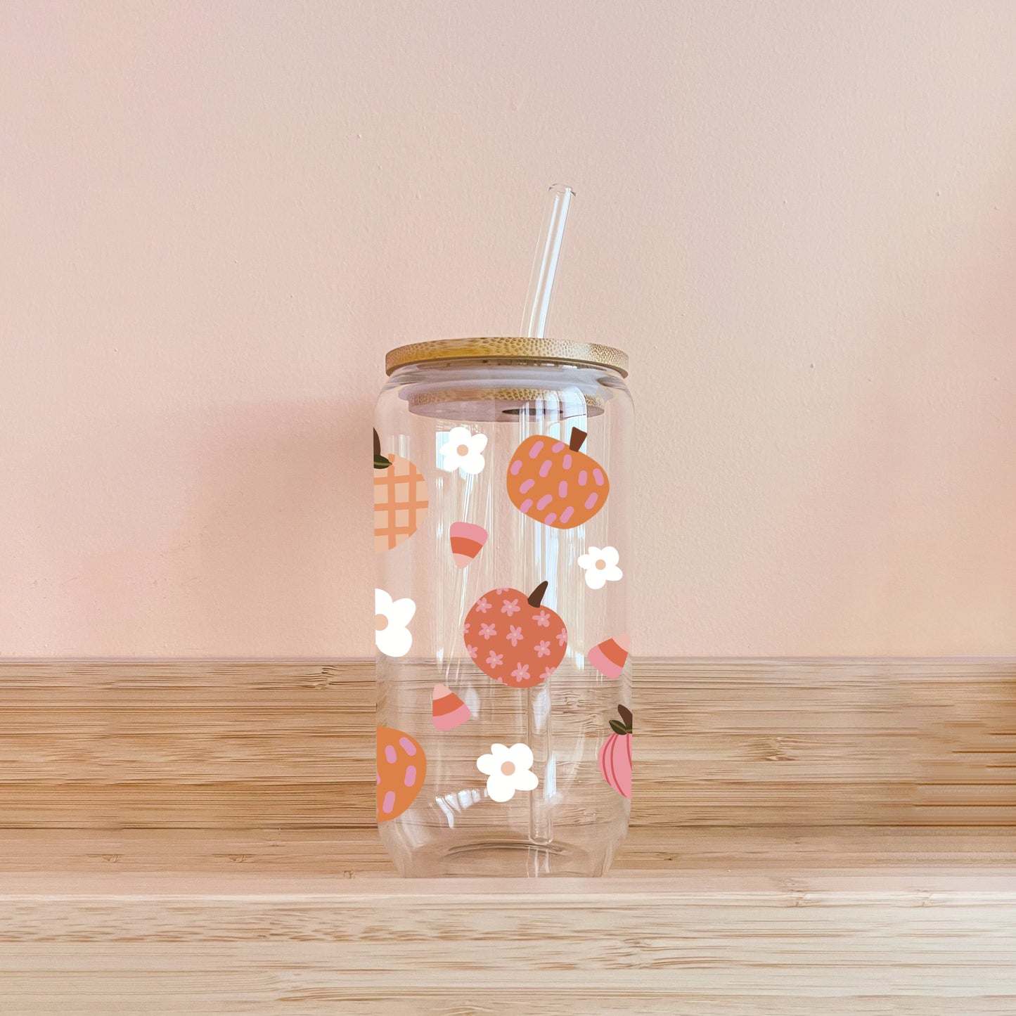 Verre boho - fleurs et citrouilles