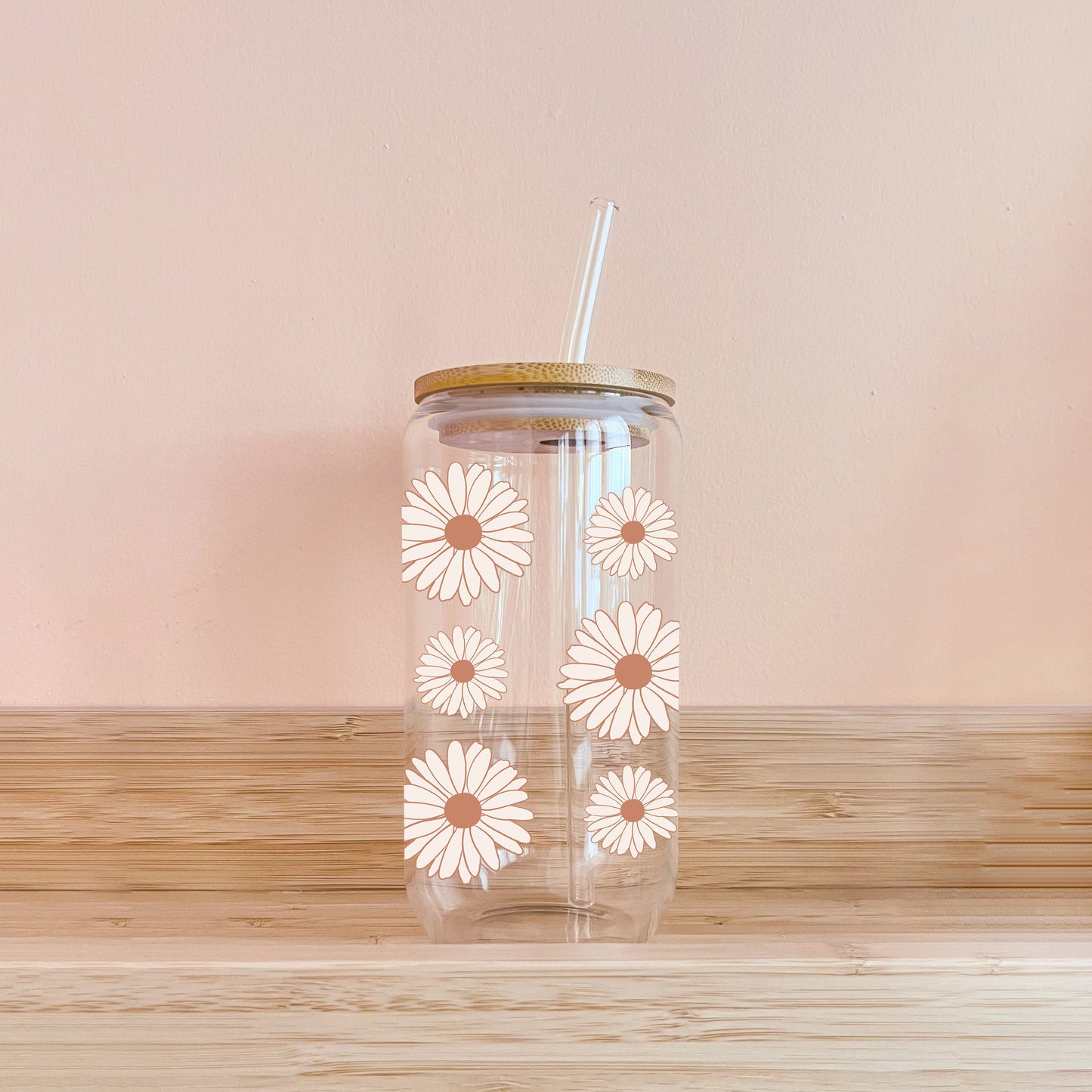 Verre boho - fleurs beige