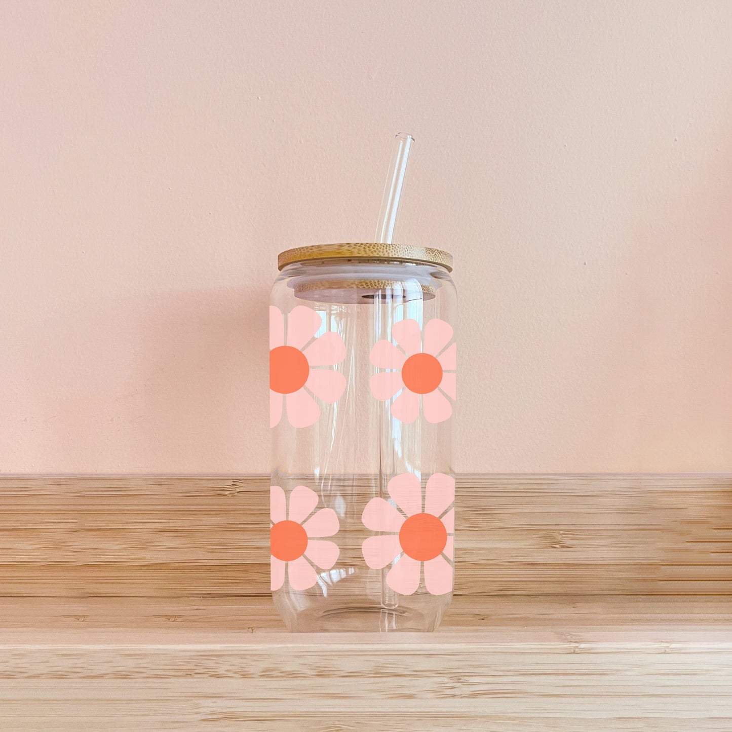 Verre boho - fleurs rose et orange