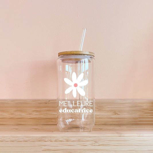 Verre boho - Meilleure éducatrice - fleur blanche