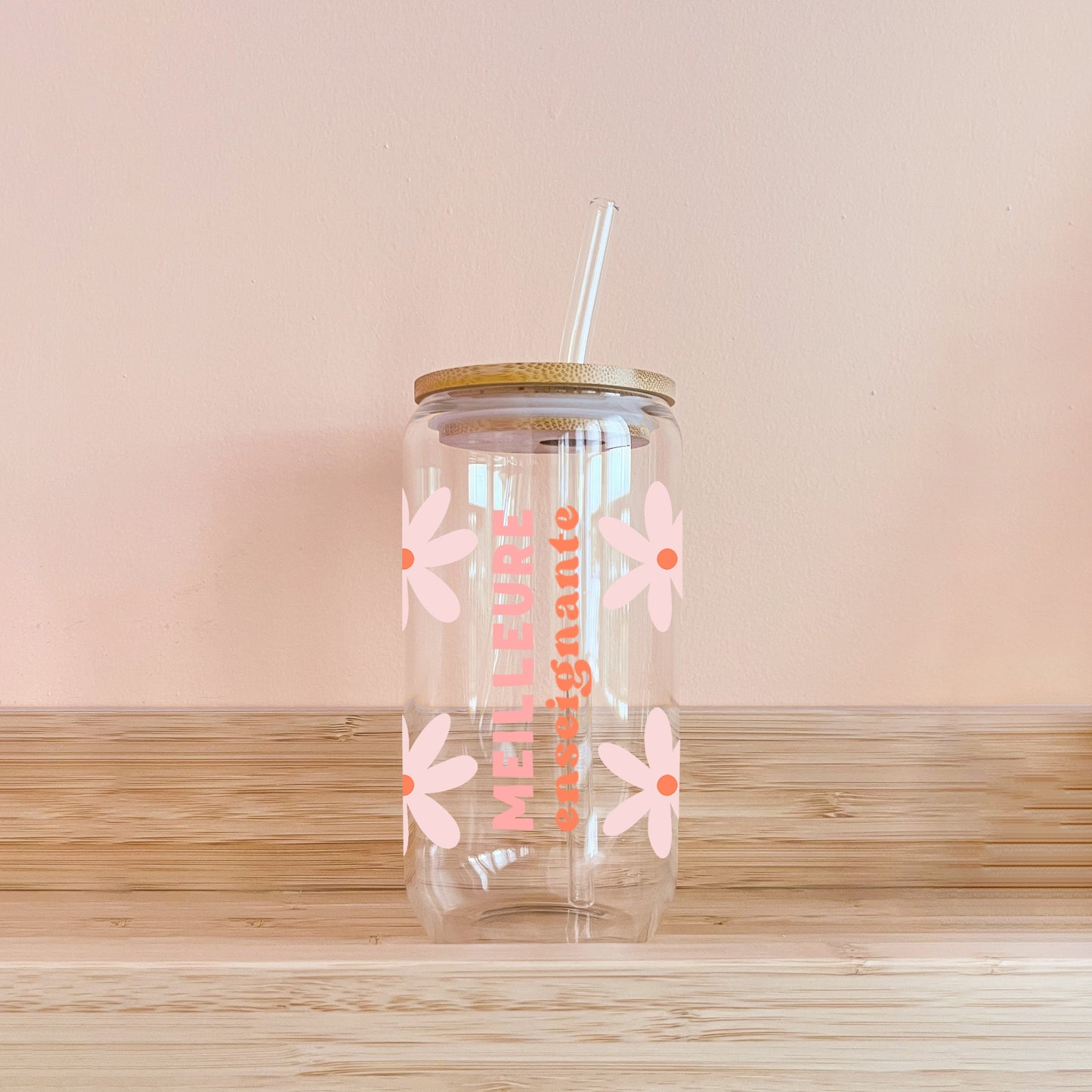 Verre boho - Meilleure enseignante - fleurs roses