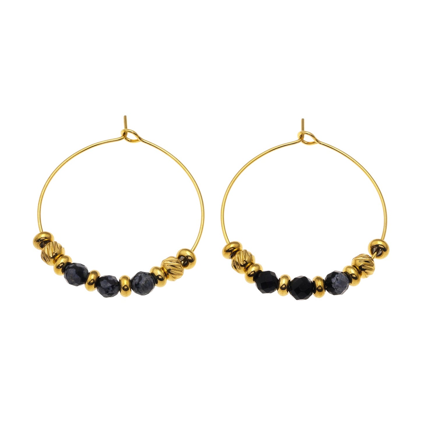 VESTA: Classic Round Hoop Earrings Anchoring Alabaser & Gold Charm Beads