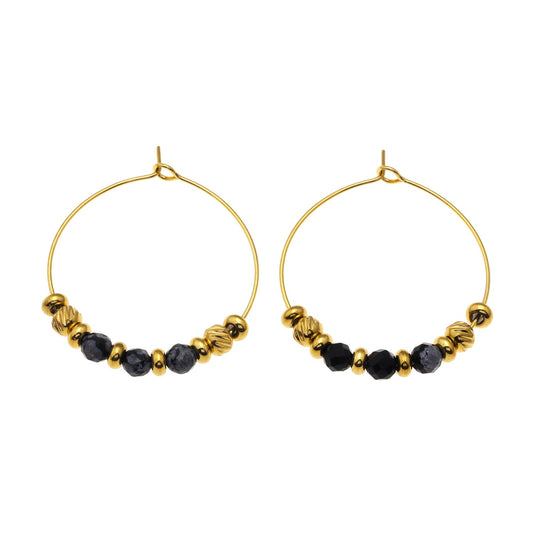 VESTA: Classic Round Hoop Earrings Anchoring Alabaser & Gold Charm Beads