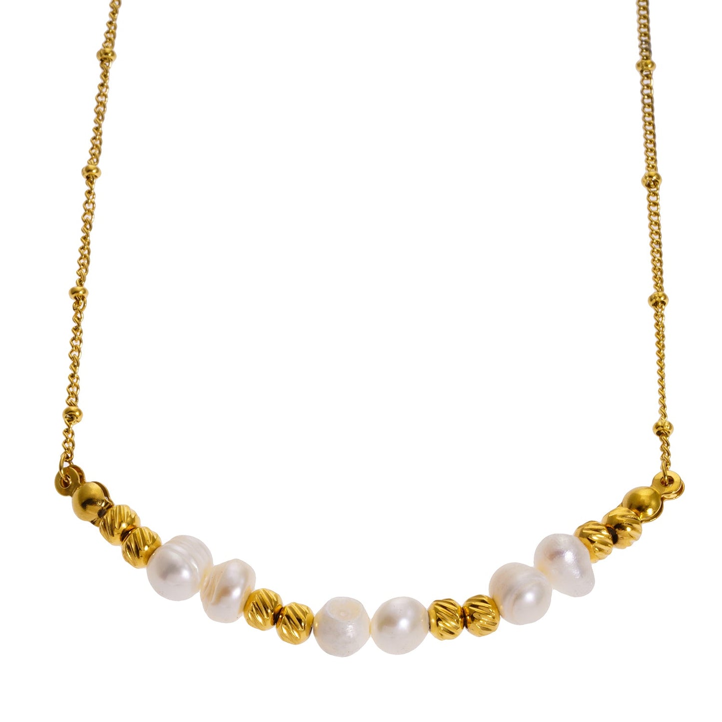 VILJA: Gilded Harmony Chain Necklace with Gold Beads and Freshwater Pearls