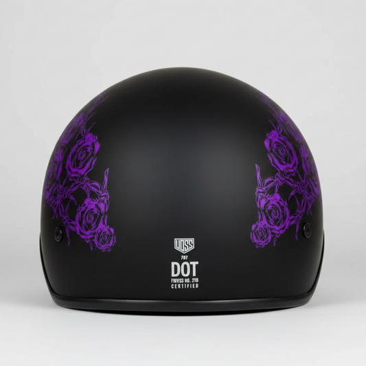 VOSS 707FRP Black Skull and Rose Half Helmet with Peak
