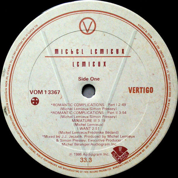 Michel Lemieux – Lemieux - Pressage original de 1986