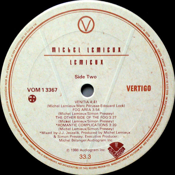 Michel Lemieux – Lemieux - Pressage original de 1986