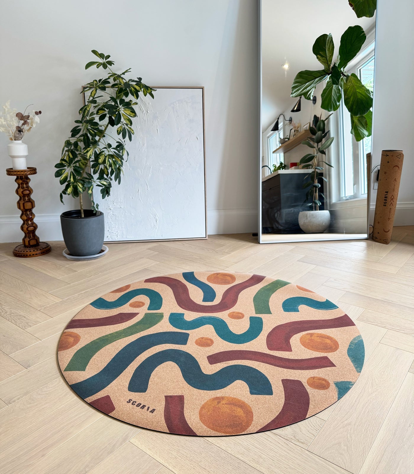 Brush Strokes Round Cork Yoga & Baby Mat | Multi-use | 47" dia