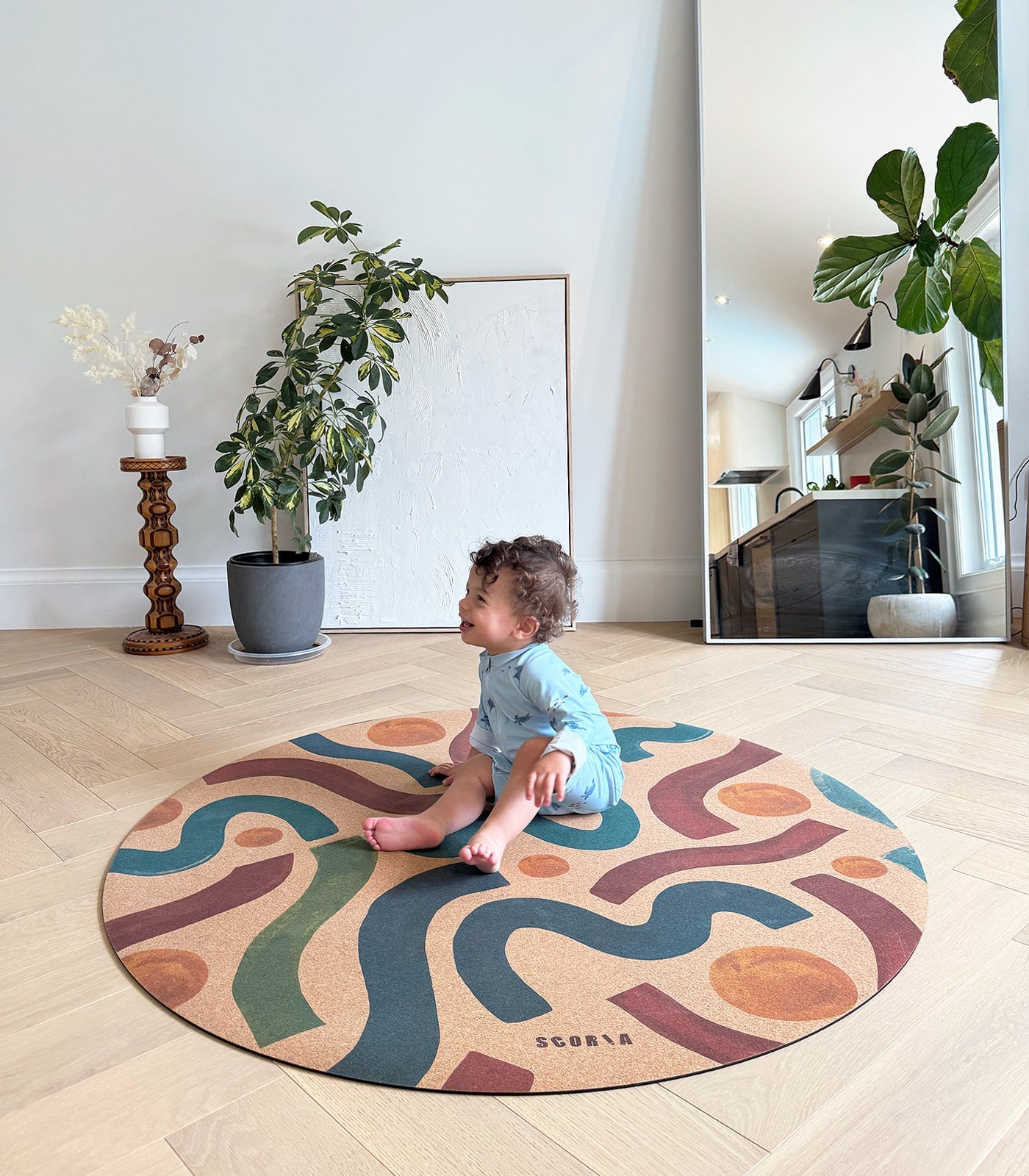 Brush Strokes Round Cork Yoga & Baby Mat | Multi-use | 47" dia