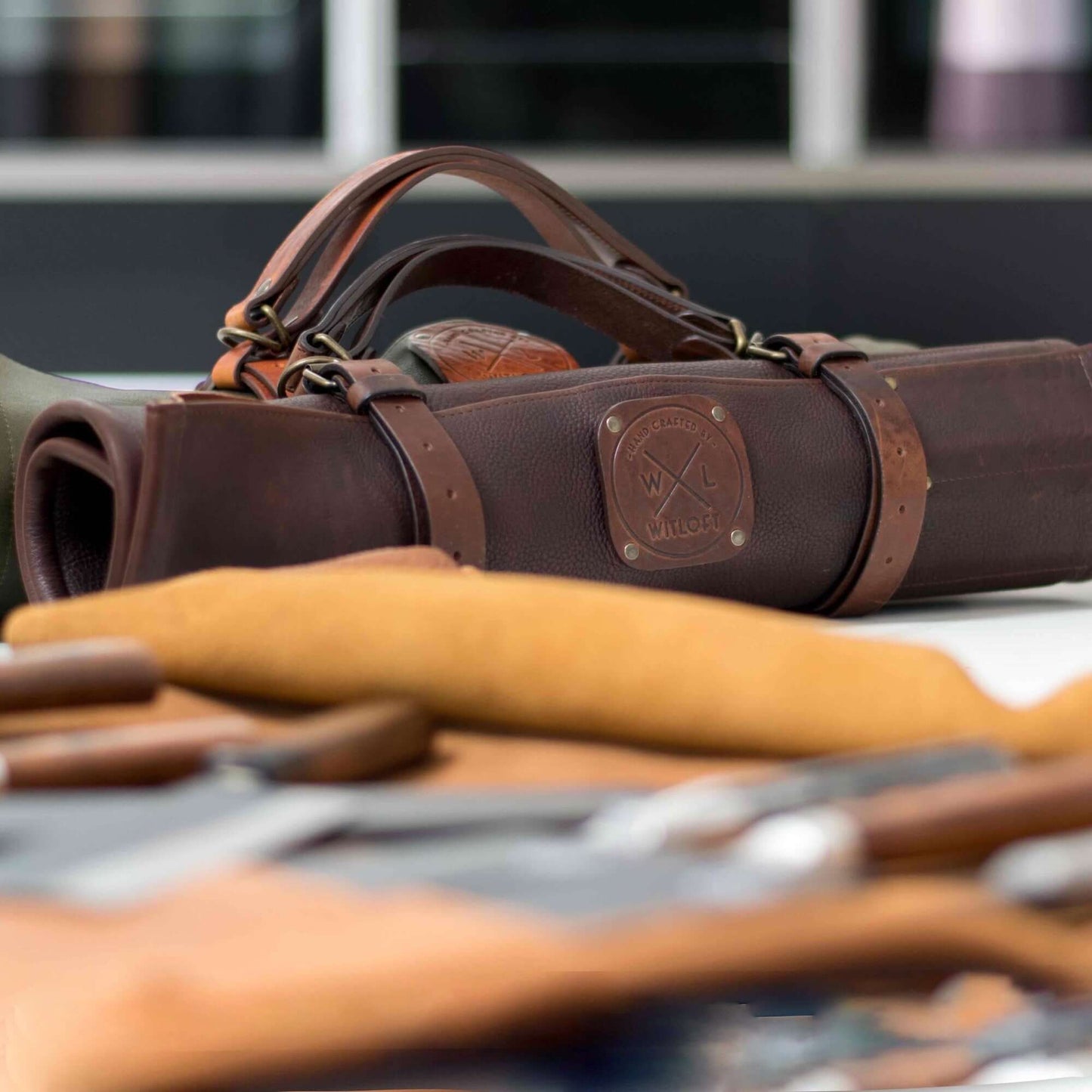 WITLOFT -  Handmade leather Knife Role ( 5 Compartments)