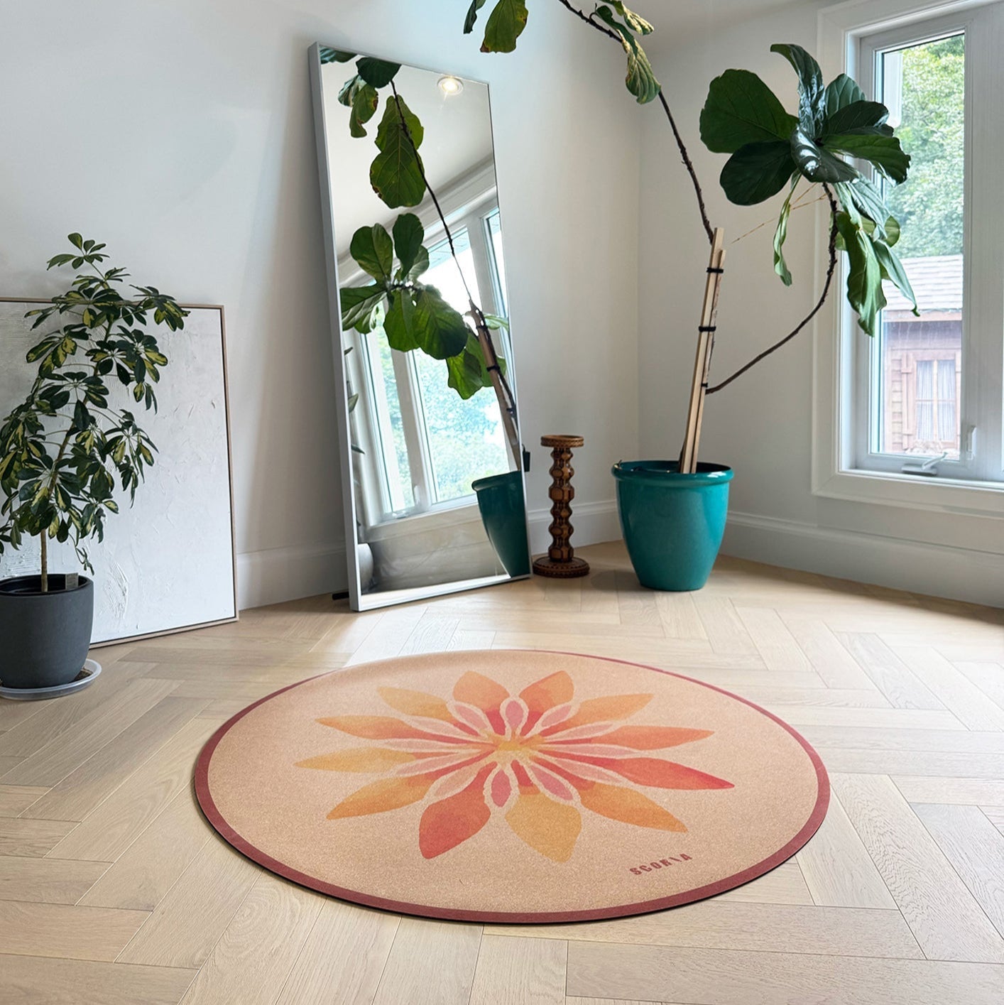 Solar Bloom Round Cork Yoga Mat | Multi-use | 53" dia
