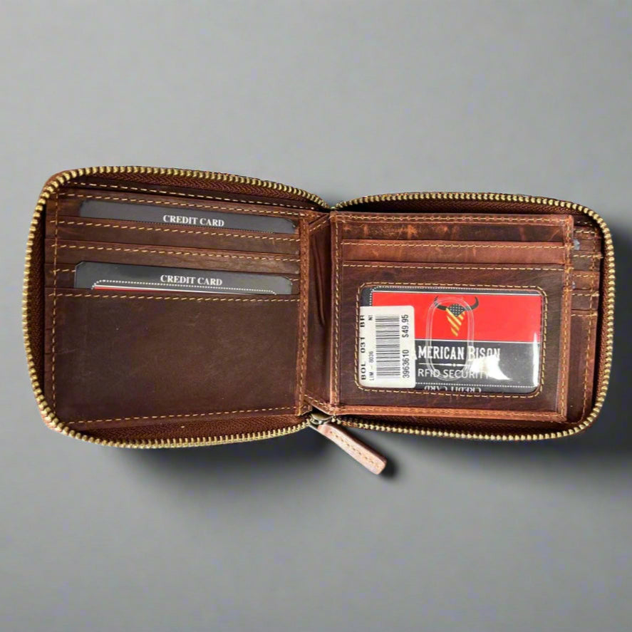 Men’s Zip-Around Cow Leather Wallet