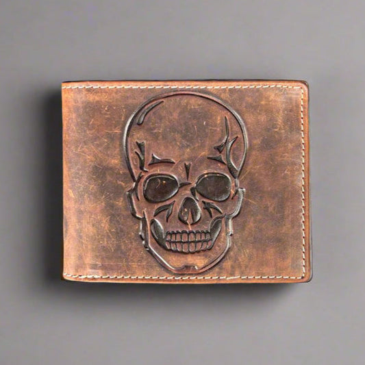 Men’s Skull Embossed Bifold Leather Wallet