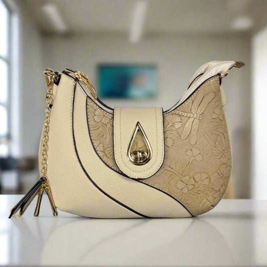 Temptation Italy Faux Leather Small Shoulder Bag with Dragonfly and Flowers