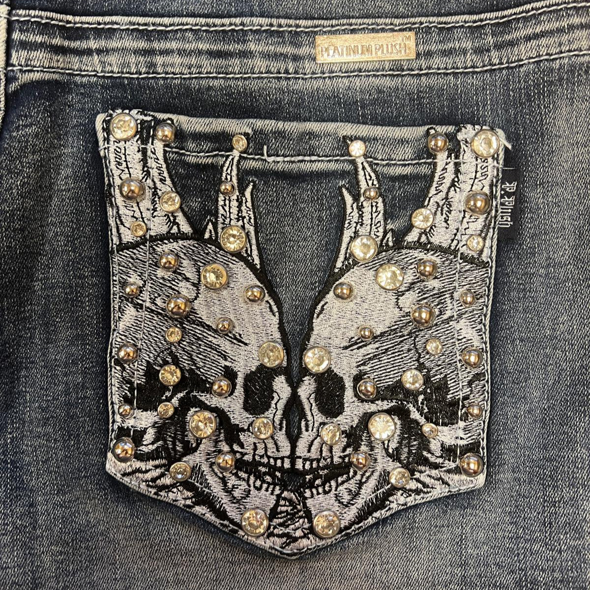 Bus Stop Women's Rhinestone Skull Wing Denim Shorts