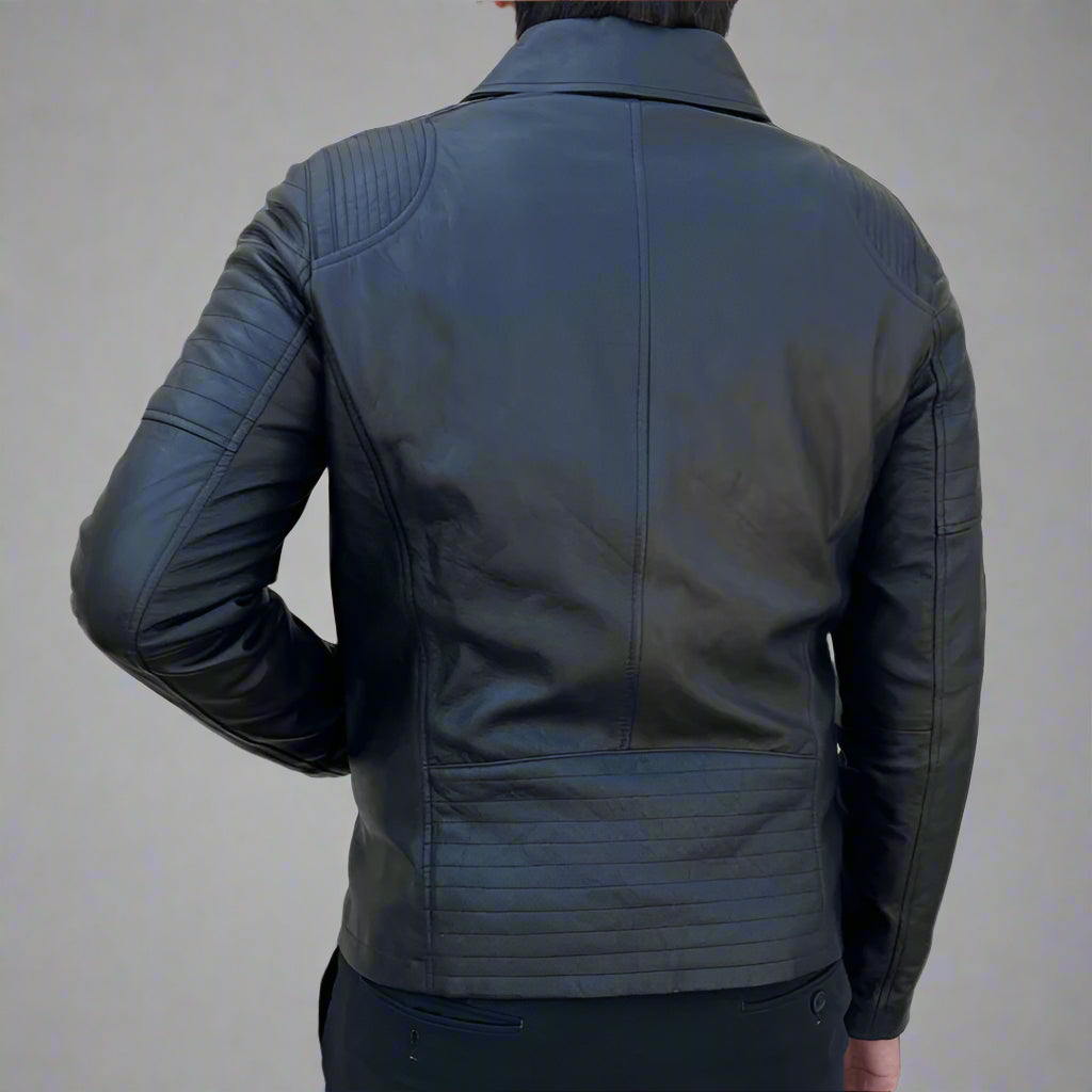 Men's Sheep Leather Jacket. Classic Quilted Shoulder Design with 2 Pockets
