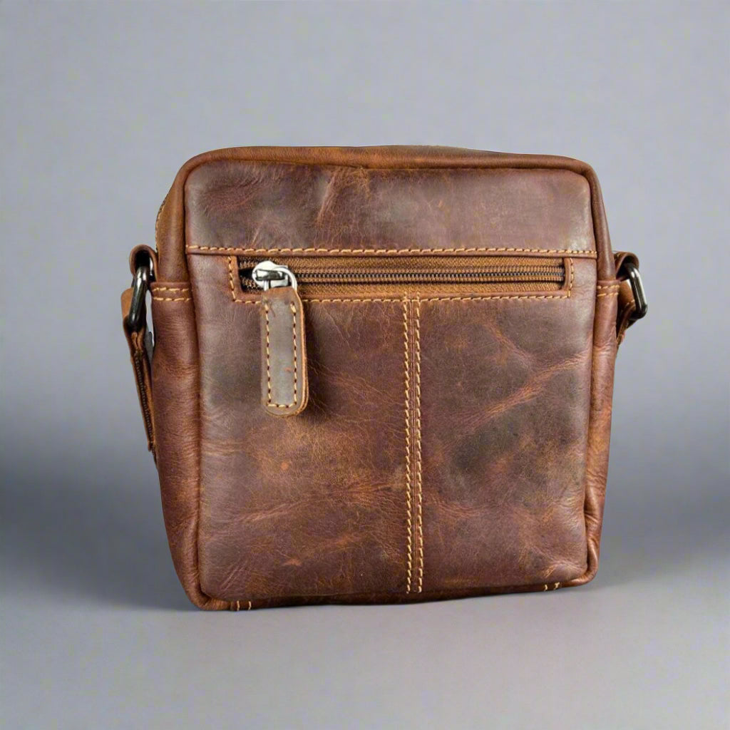 Greenwood Leather Mini-Messenger Bag. Compact Wax Pull-Up Leather Bag for Urban Adventures