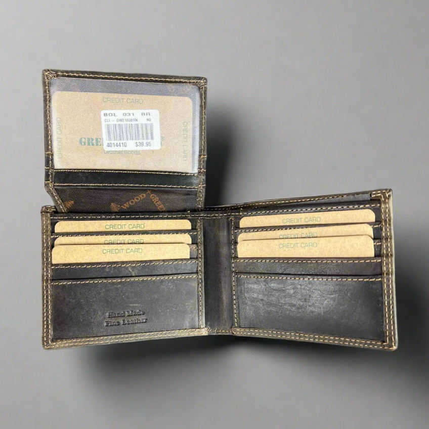Greenwood Men's Leather Bifold Wallet. Premium RFID Protection Wallet with Flip Compartment