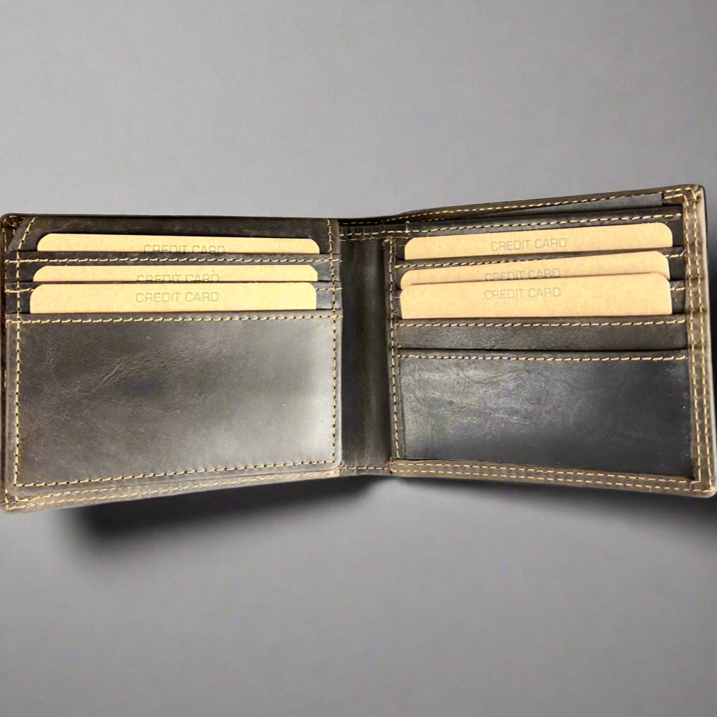 Greenwood Men's Leather Bifold Wallet. Premium RFID Protection Wallet with Flip Compartment