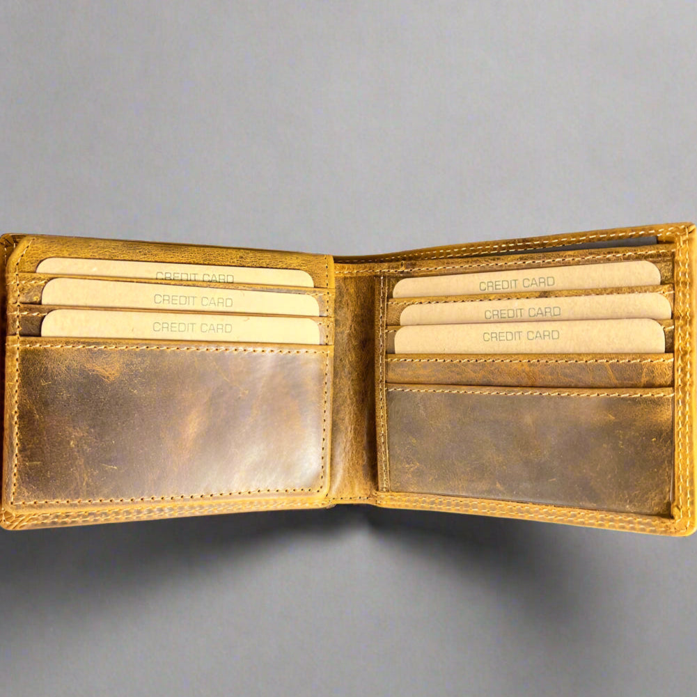 Greenwood Men's Leather Bifold Wallet. Premium RFID Protection Wallet with Flip Compartment