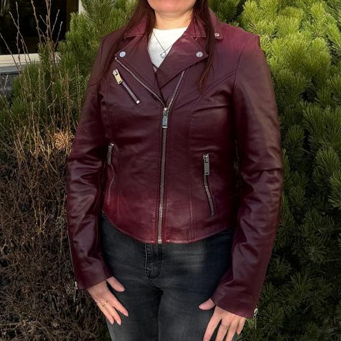 Women's Premium Lamb Leather Moto Jacket with Asymmetrical Zippers