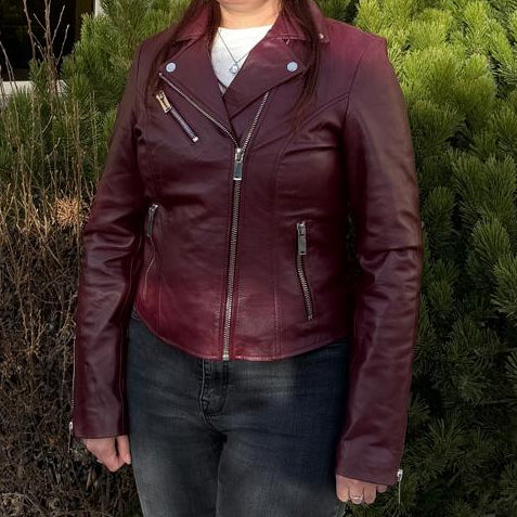 Women's Premium Lamb Leather Moto Jacket with Asymmetrical Zippers