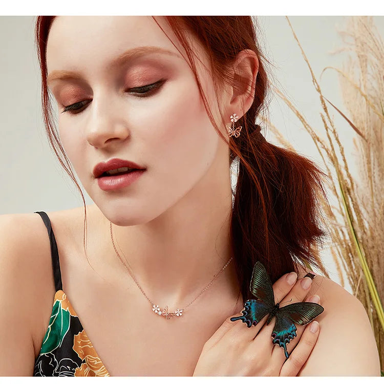 Delicate Beauty: Korean Style 925 Sterling Silver Butterfly and Flower Choker Necklace