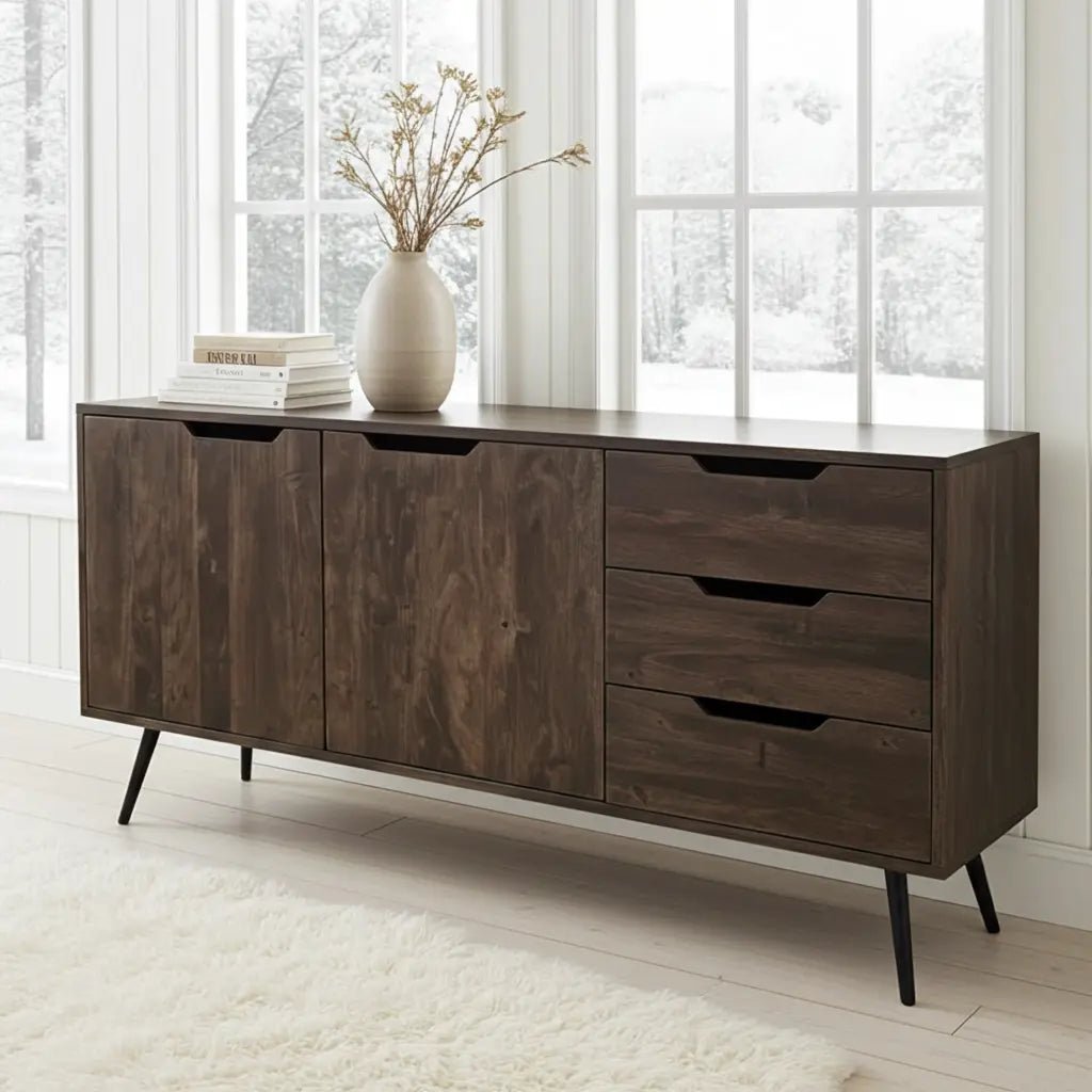 Buffet Scandinave en bois d'acacia brun foncé