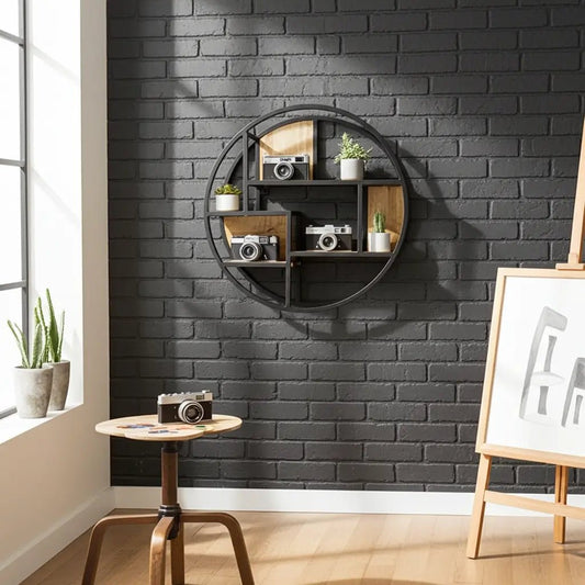 Étagère murale rond en bois de manguier et acier