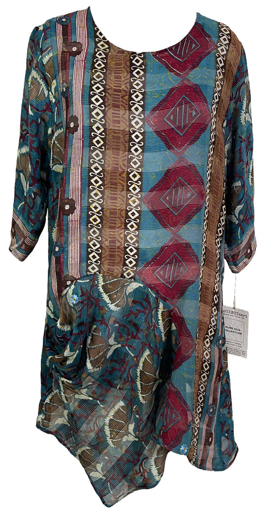 PRG6038 Sheer Avatar Pure Silk Self Pocket Tunic Dress