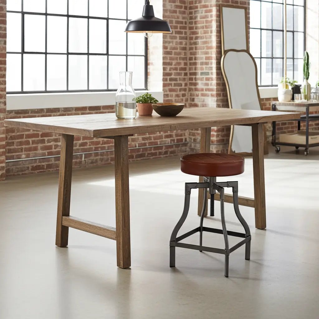 Tabouret de comptoir en cuir ajustable base d'acier noir ou brut