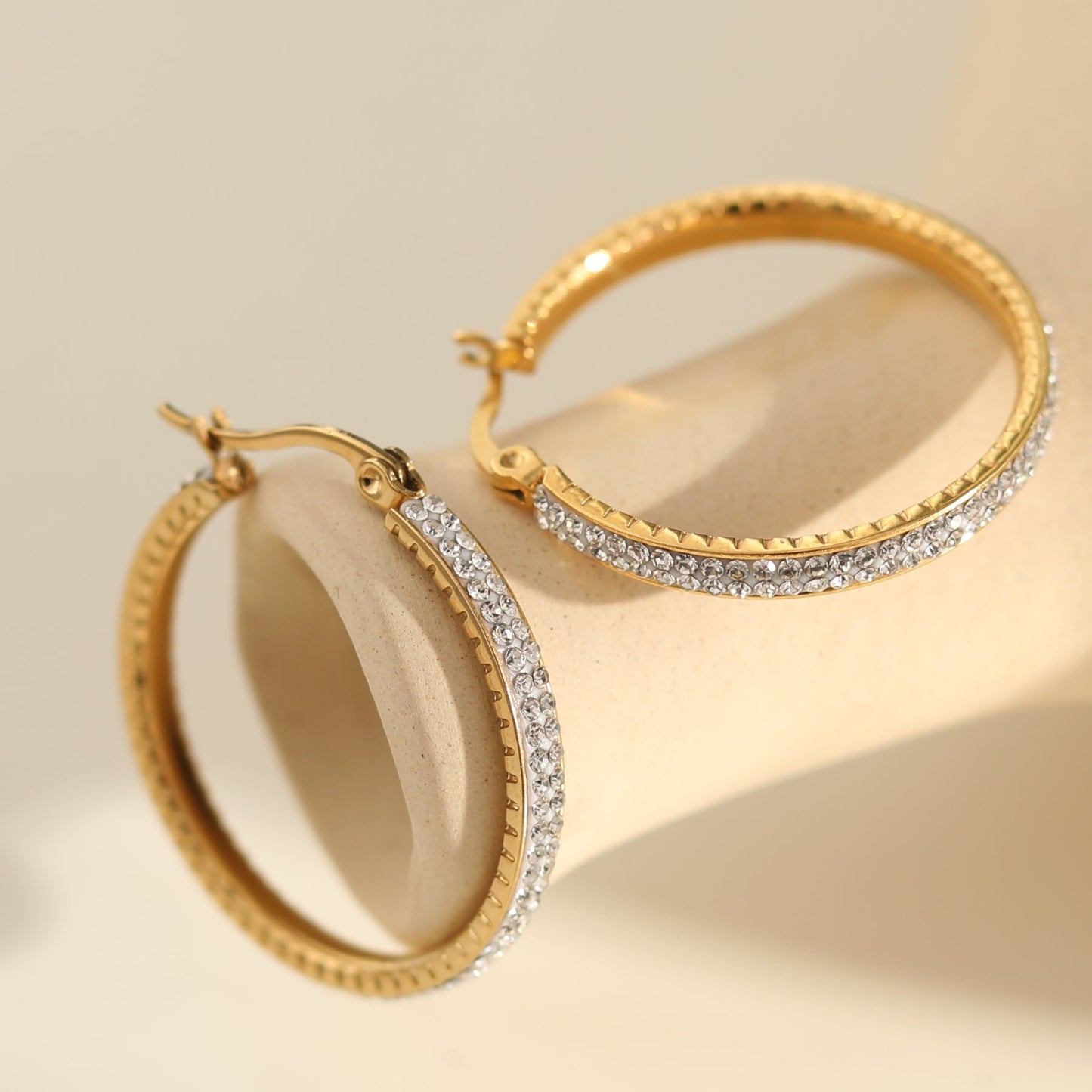 YARA Gold: 'Pavé All the Way' Zirconia Hoop Earrings (Regular Size)