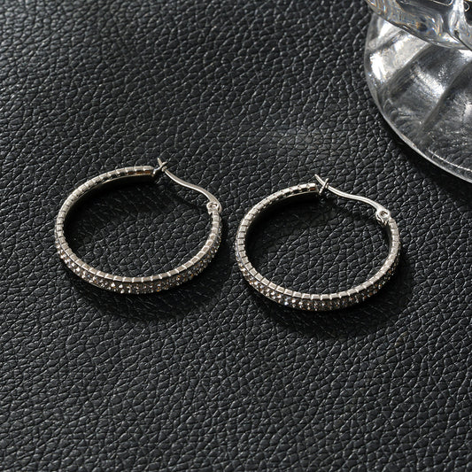 YARA Silver (White Gold): 'Pavé All the Way' Zirconia Hoop Earrings (Regular Size)