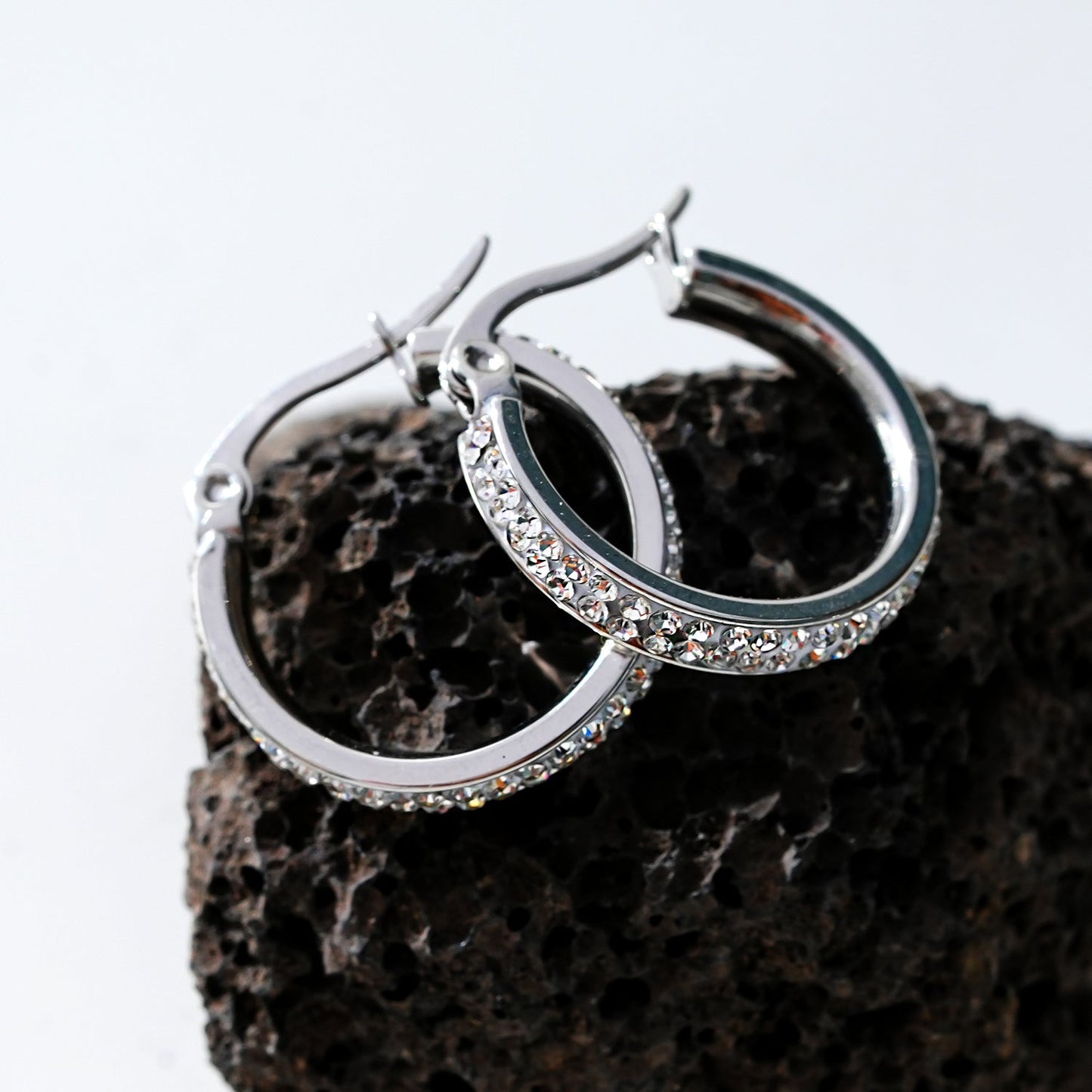 Style YARA: 'Pavé All the Way' Zirconia Hoop Earrings (Small Size) Silver