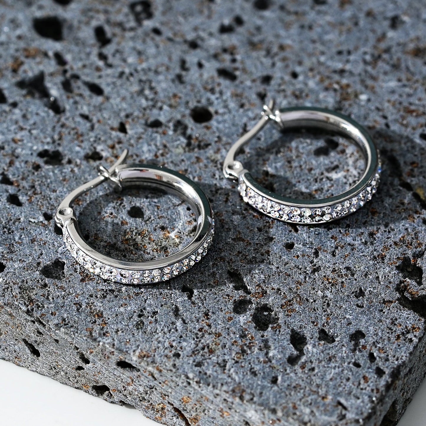 Style YARA: 'Pavé All the Way' Zirconia Hoop Earrings (Small Size) Silver