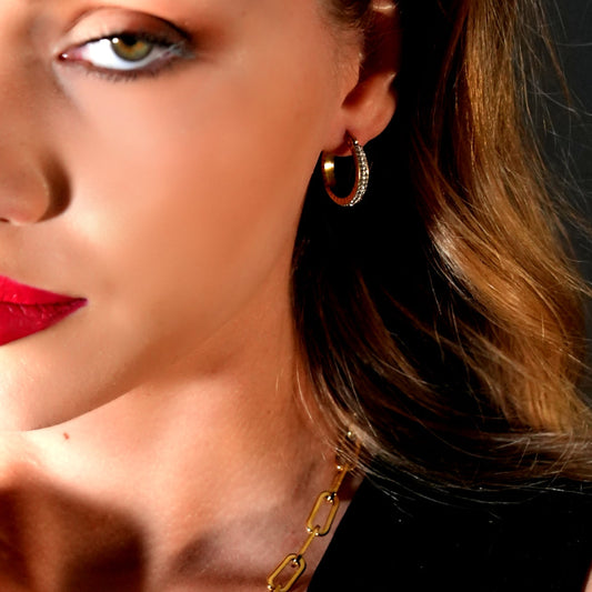 YARA: 'Pavé All the Way' Zirconia Hoop Earrings (Small Size) Gold