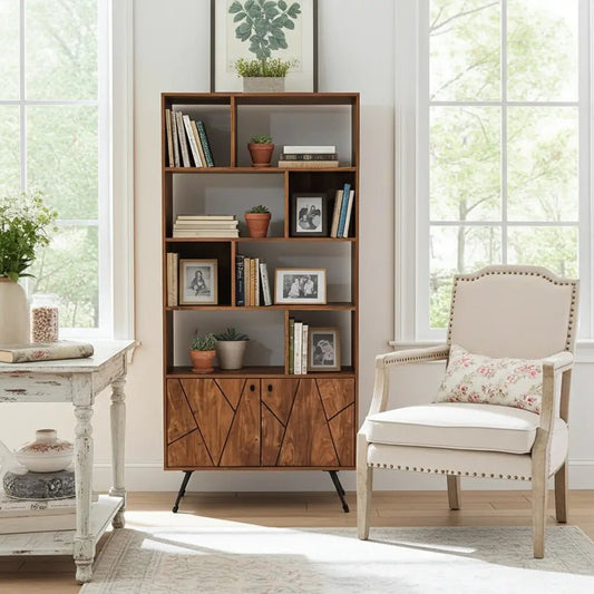 Étagère Mid-Century en bois d'Acacia avec 2 portes