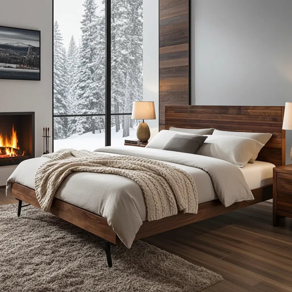 Cadre de lit QUEEN en bois massif d’acacia (WALNUT)