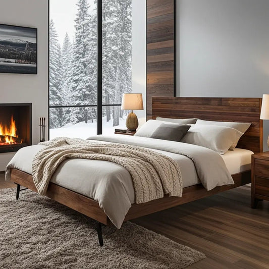 Cadre de lit QUEEN en bois massif d’acacia (WALNUT)