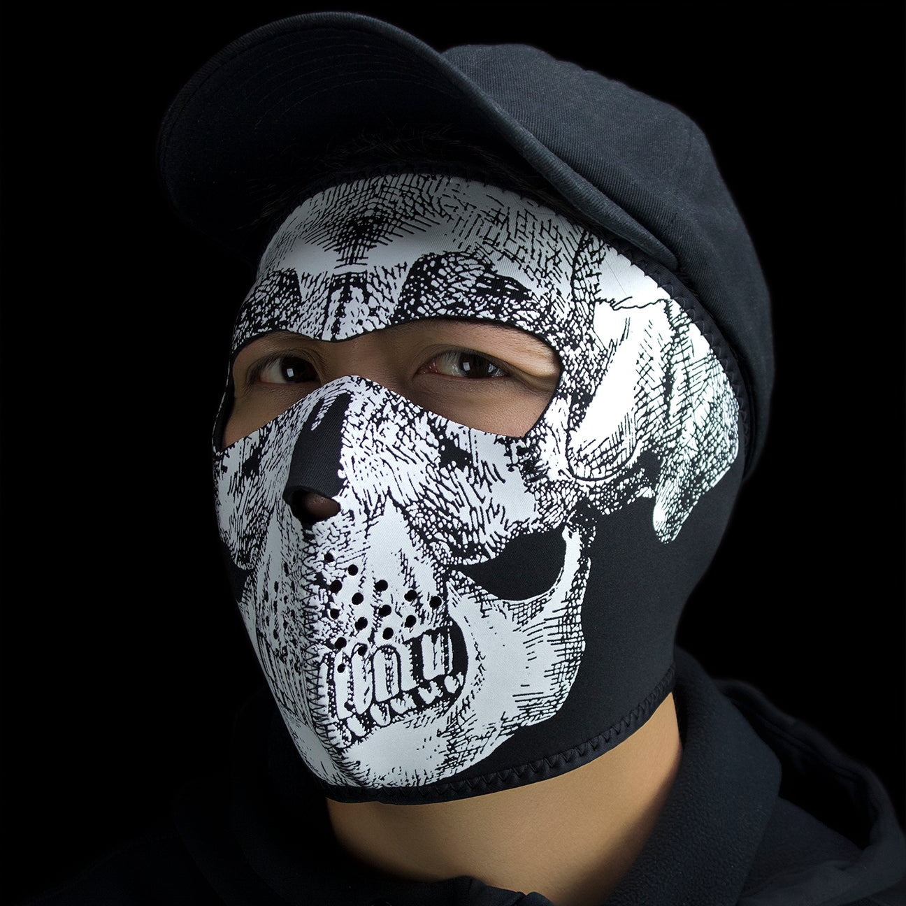 ZANheadgear Full Mask Neoprene Black & White Skull Face Glow In the Dark
