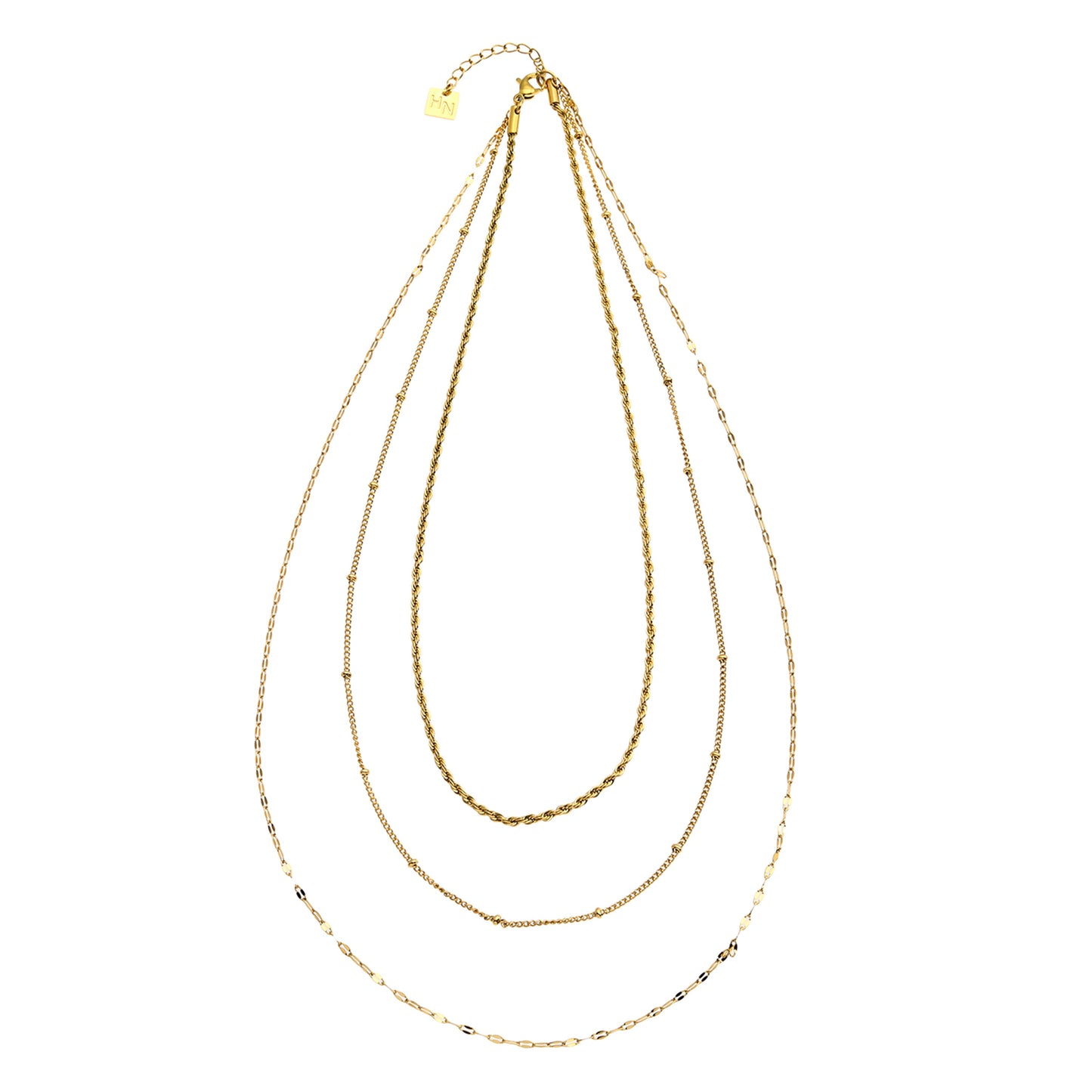 ZURI Triple Layer Mixed-Chain Necklace in Gold