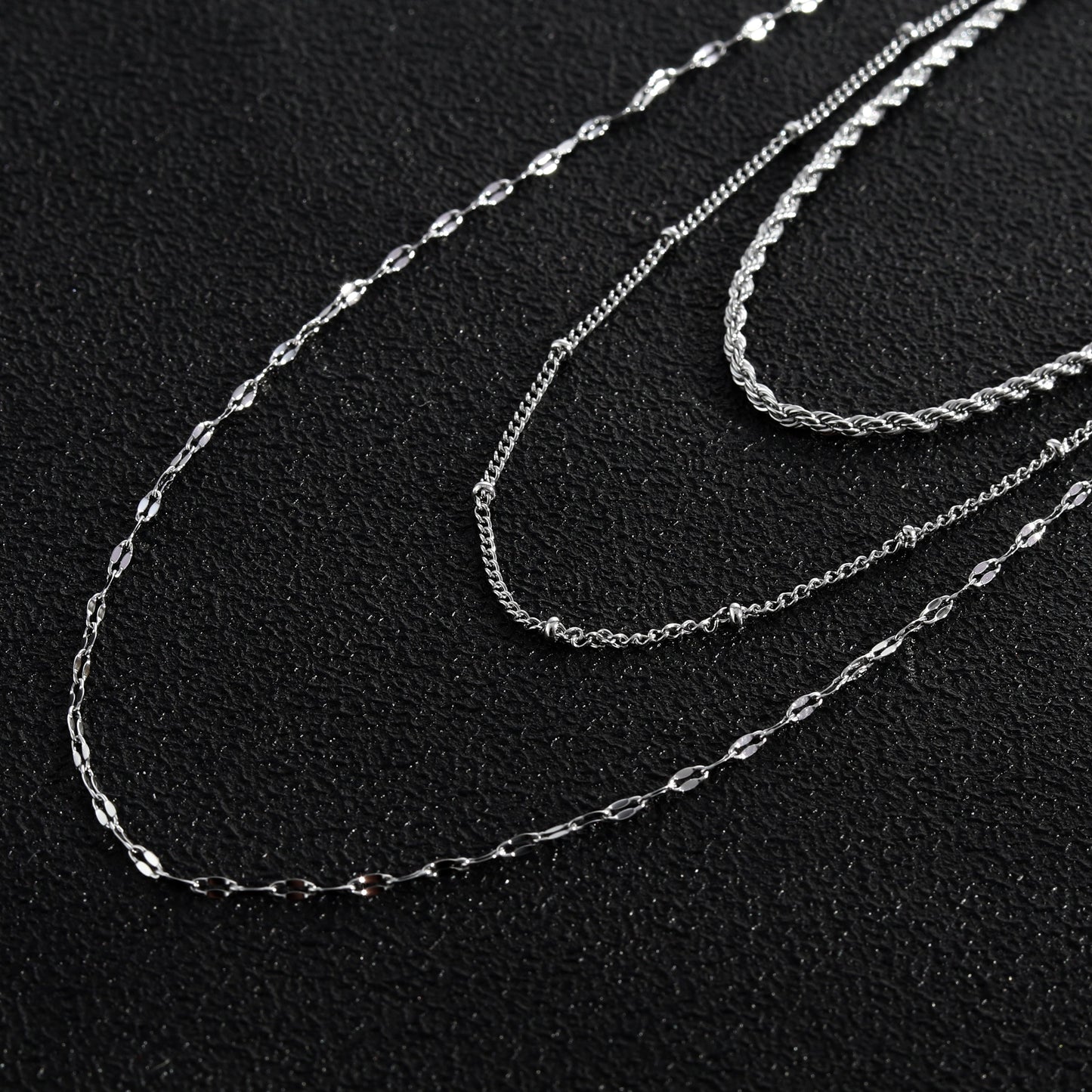 ZURI Triple Layer Mixed-Chain Necklace in Silver