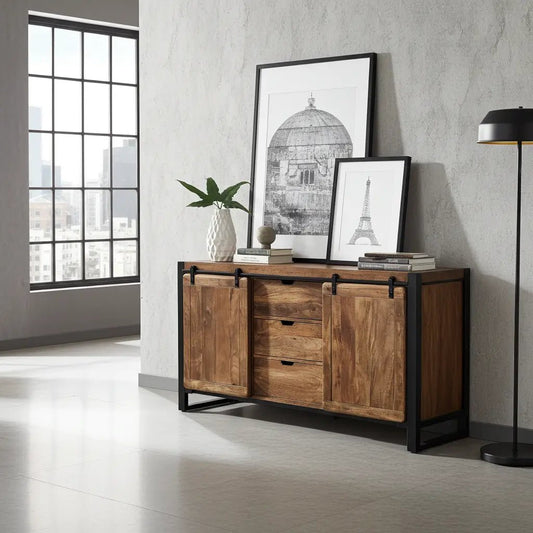 Buffet Avila en bois de manguier portes coulissantes
