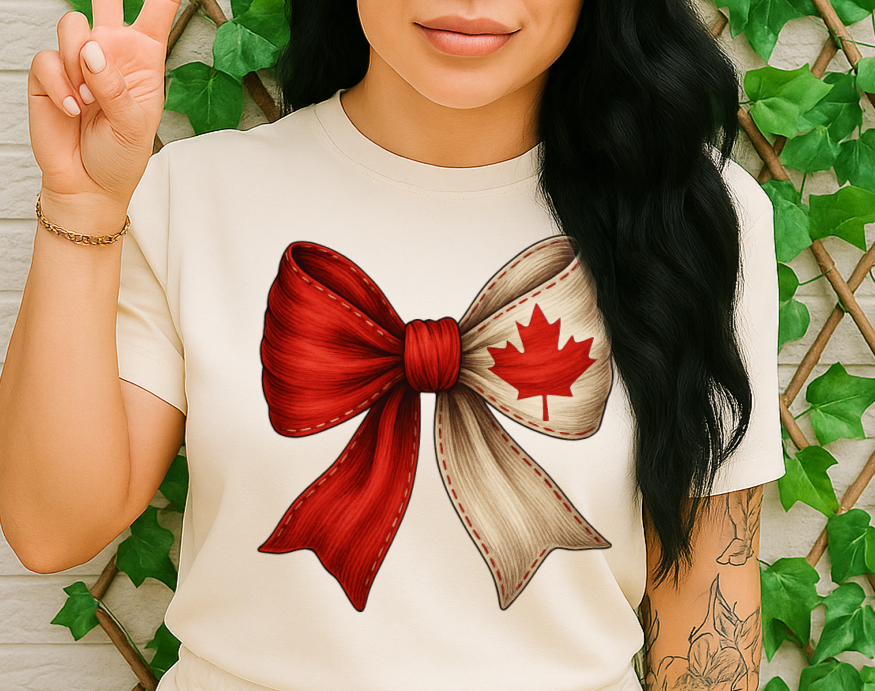 T-Shirt Hoodie Crewneck  Canada Bow – Red & White Maple Leaf Ribbon #2