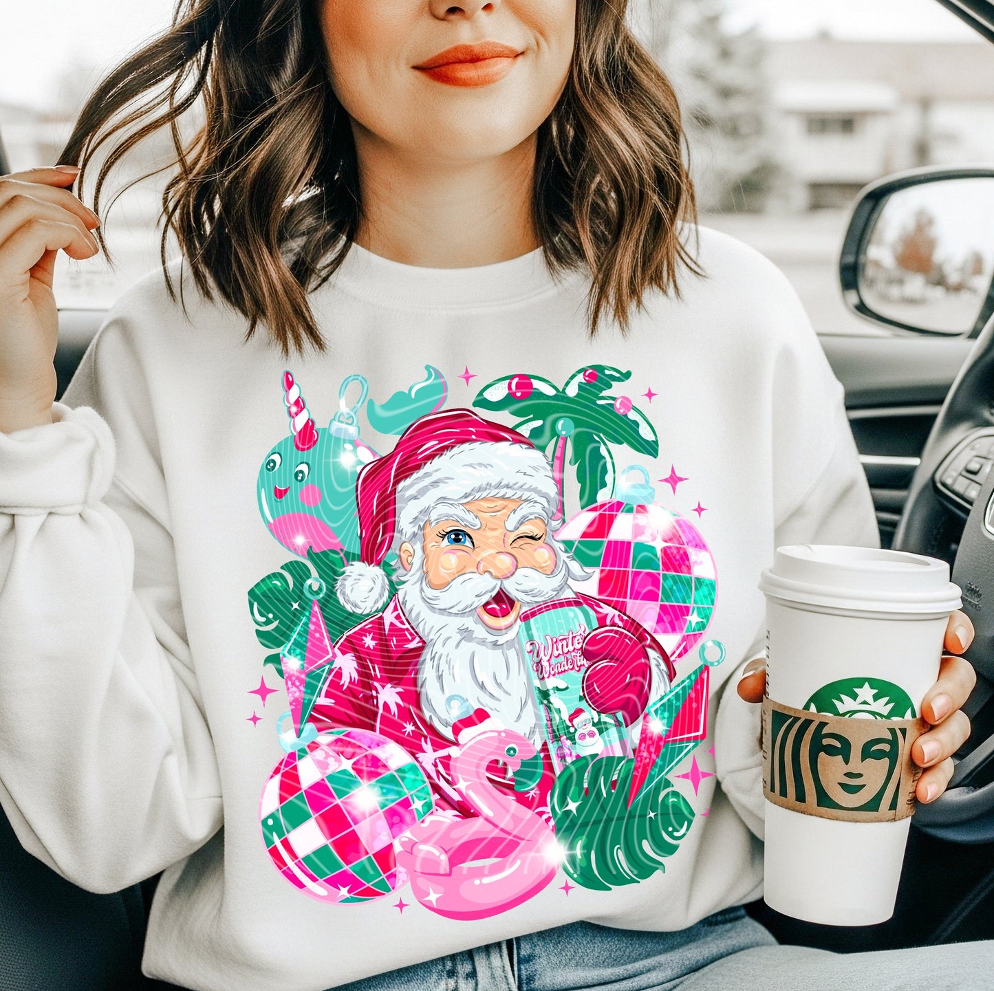 Sweatshirt Or Hoodie Winking Santa Tropical Christmas Print