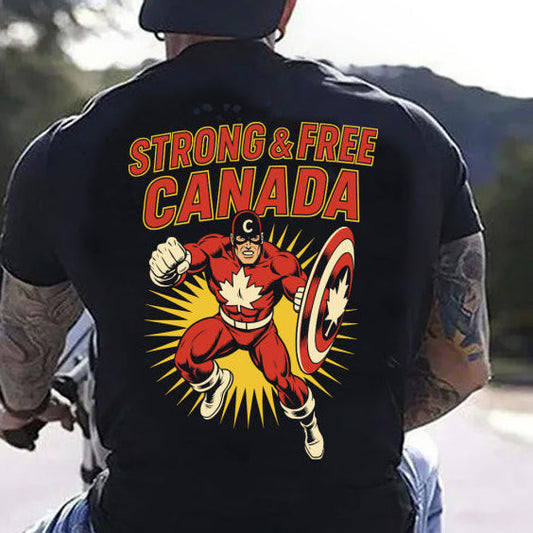 T-Shirt Or Sweatshirt Crewneck Strong & Free Canada Superhero – Bold Maple Leaf Shield Design