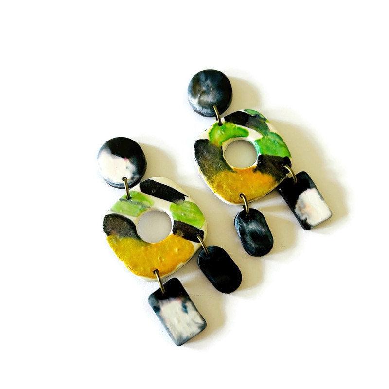 Abstract Statement Earrings in Fluid Art Style